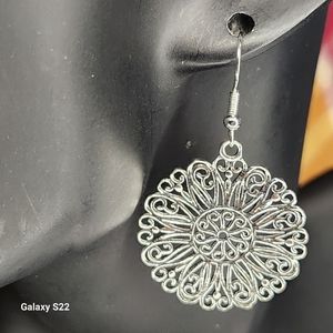 Silver Filigree Drop Earrings Filigree Disc NWT